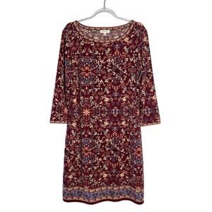 Max Studio Relaxed Fit Floral Mini Dress Sz S  Burgundy Boho Casual